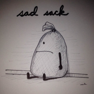 Mood, bag, blah, depressed, disappointed, frown, melancholy, sack, sad, sadness, sadsack, unhappy, wellness