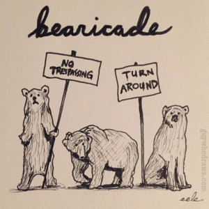 Animals, barricade, barrier, bear, block, doodle, trespass