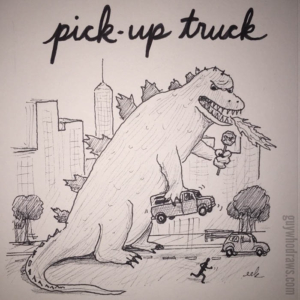 Animals, Cars, TV &amp; Movies, birthday, comic, dad, f250, ford, funny, godzilla, instadaily, instadraw, lift, monster, pickup, pickuptruck, picoftheday, sketchbook, truck, vehicle