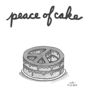 Badpuns, birthday, birthdaycake, cakedecorating, cakes, dessert, food, happybirthdaytome, lowbrowpopsurrealism, minneapolisartist, peace, peaceandlove, peaceofcake, peacesymbol, pieceofcake, strangeart, weirdoart