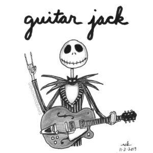 Badpuns, Halloween, Music, TV &amp; Movies, goth, gretschguitar, guitar, guitarist, guitarjack, guitarwiring, hollowbodyguitar, jack, jackskellington, lowbrowpopsurrealism, minneapolisartist, nightmarebeforechristmas, piezo, strangeart, timburton, weirdoart