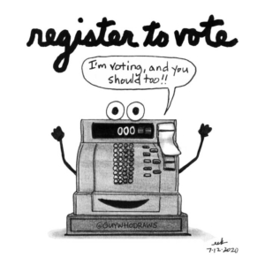 Badpuns, Politics, cashregister, election2020, ivoted, lowbrowpopsurrealism, minneapolisartist, moneybox, pundemic, registertovote, retail, shopping, slandering, smearcampaign, strangeart, vote, vote2020, weirdoart