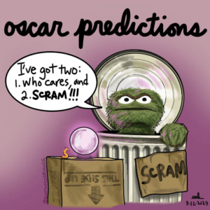 Badillustration, academyawards, grouch, grumpy, muppets, oscar, oscarpredictions, oscars, oscars2023, oscarthegrouch, sesamestreet