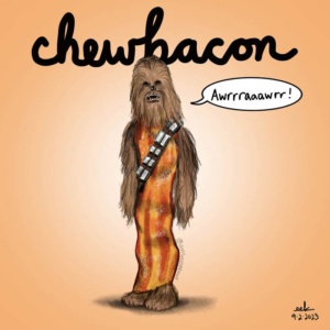bacon, baconbaconbacon, baconlovers, chewbacca, georgelucas, internationalbaconday, starwars, starwarsmemes, wookiee