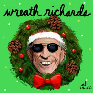 Christmas, christmasdecor, classicrock, hackneydiamonds, keef, keefrichards, keithrichards, rockandroll, rockandrolllegend, rockstar, rollingstones, thestones, wreath